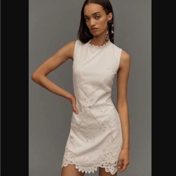 By Anthropologie sleeveless poplin white lace mini dress - Picture 3 of 7